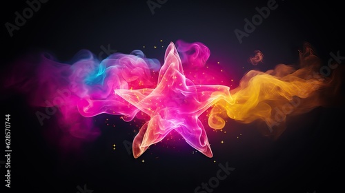 Colorful smoke in the shape of a star isolated on dark background. 