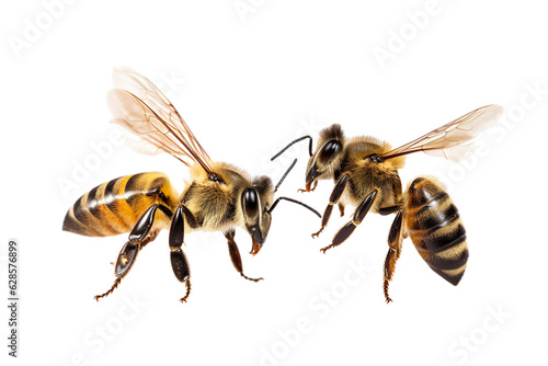 Very beautiful couple of Bee in flight isolated on white background PNG
