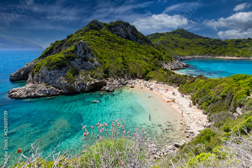 Krajobraz morski, wakacje i wypoczynek, morze i plaża Porto Timoni, wyspa Korfu, Grecja