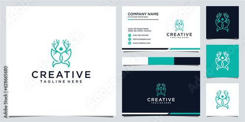 Creative nature butterfly leaf logo design and business card template