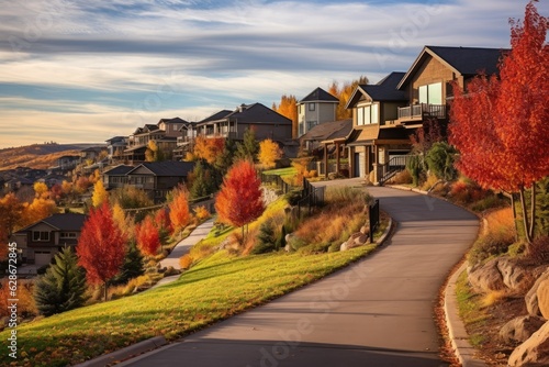 Valley Ridge, a neighborhood located in the NW region of Calgary, showcases a beautiful sight with its suburban homes perched on a hill. The autumn season further enhances the picturesque view, as the
