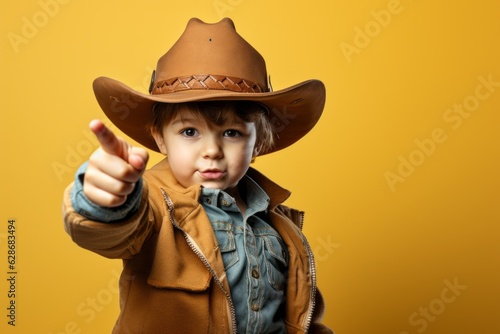 Boy in a cowboy hat. Portrait with selective focus and copy space