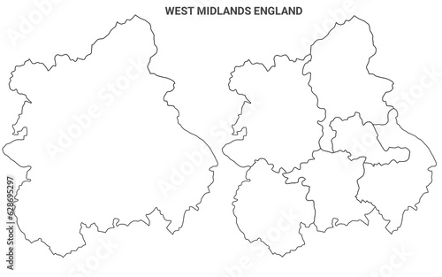 West Midlands England Administrative Map Set - blank outline map