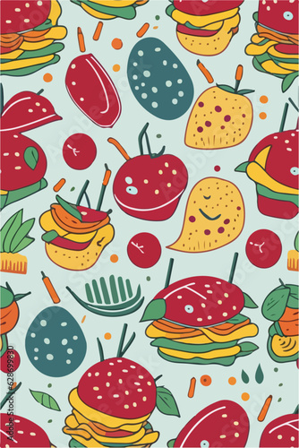 Burger Symphony, Vector Pattern of Savory Ingredients
