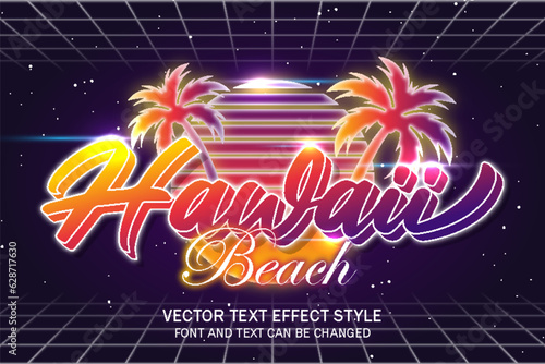 hawaii aloha beach night party synthwave retrowave typography editable text effect font style template design