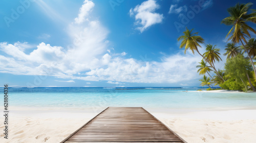 Summer scenic white sand, turquoise calm quiet sea background. Generative ai