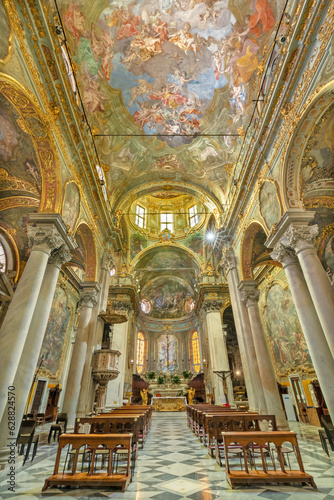 GENOVA, ITALY - MARCH 5, 2023: The nave of baroque church Chiesa di Santa Maria Maddalena.