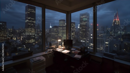 Twilight Work - Office View Over NYC