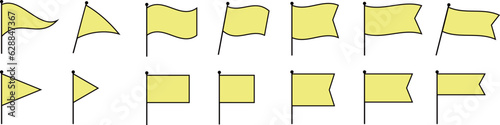 線画の黄色い旗のセット