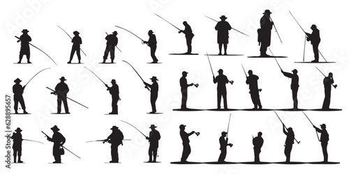 A set of Silhouette Black Fishing vector illustration