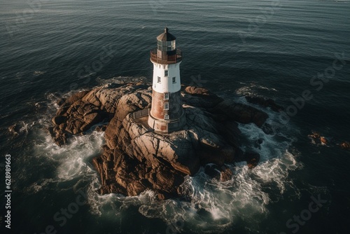 Bird's-eye view of Warwick Point's Lighthouse in Rhode Island, USA. Generative AI
