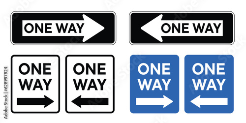street one way sign set in black and blue color. 