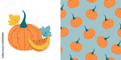 Seamless pattern and composition with pumpkin