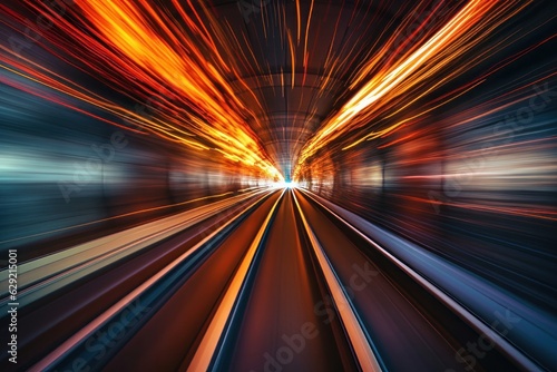 Railway in tunnel with motion blur effect. Abstract background for your design