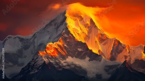 Sunset on Panchachuli - Majestic Peaks in the Indian Himalaya Mountain Chain. Generative AI