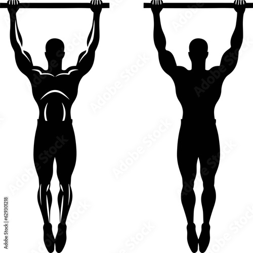 Silhouette of person doing pull up calisthenics exercise logo vector