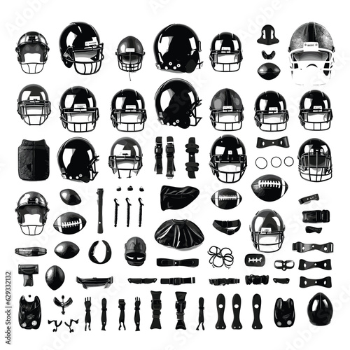 American football monochrome elements set, Rugby elements set 