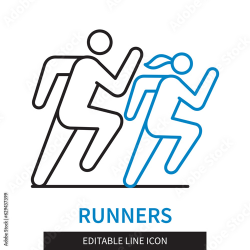 Editable line Runners outline icon. Symbol of the running man and woman. Editable stroke icon isolated on white background