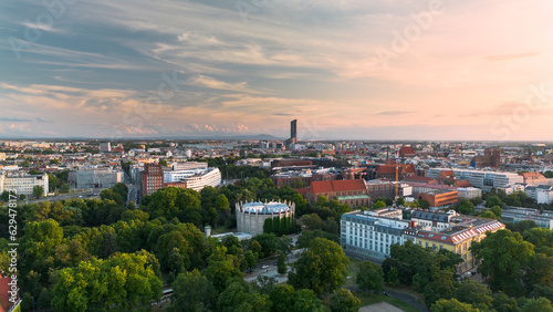Wroclaw city panorama at sunset.