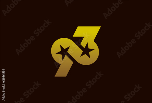 Number 93 Logo. Monogram number 93 formed from the infinity symbol with a star in the negative space, usable for business and anniversary logos, flat design logo template, vector illustration