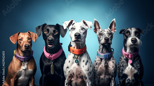 Pets proudly display identification collars and tags, showing their owners care for them.