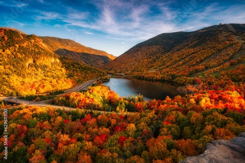 Stunning landscape of the majestic Artist Bluff Trail in autumn, Franconia, New Hampshire