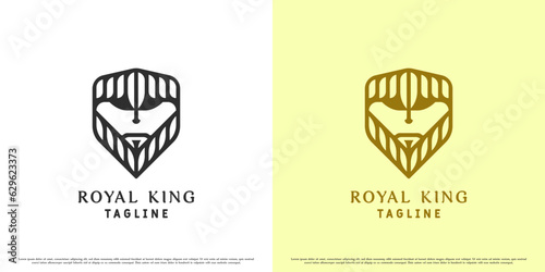 King face logo design illustration. Simple flat creative abstract silhouette modern minimalist beard king face mascot people character concept. King zeus icon symbol neptune plato dashing valiant.