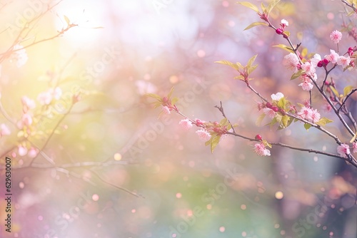 Blissful Blossoms: Brightly Lit Pink Spring Flowers in Sunlight (Generative AI)