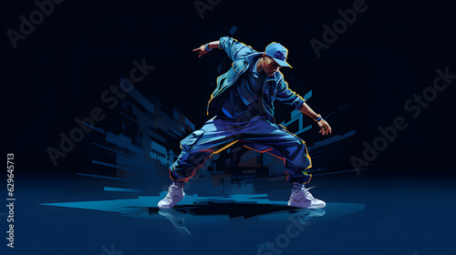 danseur de hip hop, illustration sur fond bleu foncé