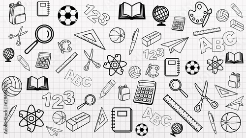 Back To School Banner Background School Supplies Illustrations Black And White