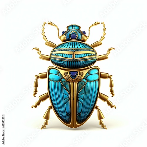 Ancient Egypt Scarab Beetle Isolated on White Background. Generative ai