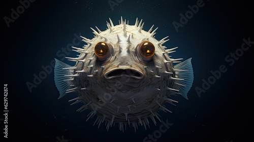 photograph of a puffer fish at the bottom of the sea
