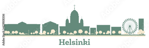 Abstract Helsinki Finland city skyline silhouette with color buildings.