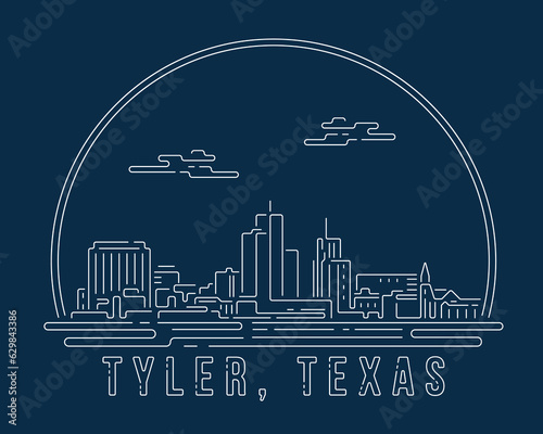 Tyler, Texas - Cityscape with white abstract line corner curve modern style on dark blue background, building skyline city vector illustration design