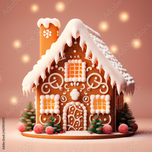 A beautiful fairy-tale Christmas gingerbread house. The concept of Christmas. Minimalism. Banner.