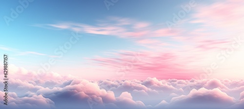 Pink blue cloudscape sky background. Generative AI technology.