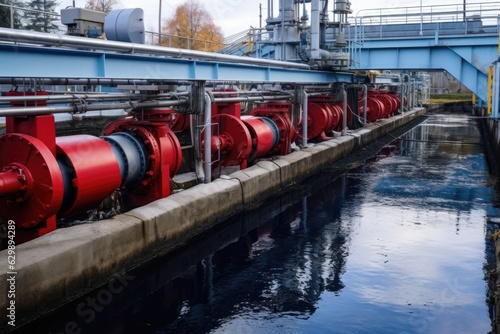 close-up of wastewater treatment plant machinery