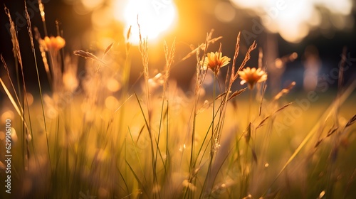 Field of wildflowers with blurred background. Generative AI