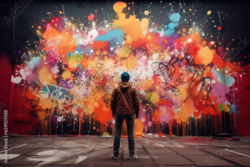 graffiti artist spray painting wall