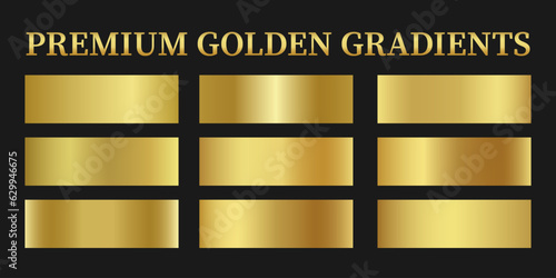 Vector collection of gold gradients. Realistic golden metallic palettes. gold gradient set. editable vector texture in eps10. Premium Gold Swatches. Vector illustration