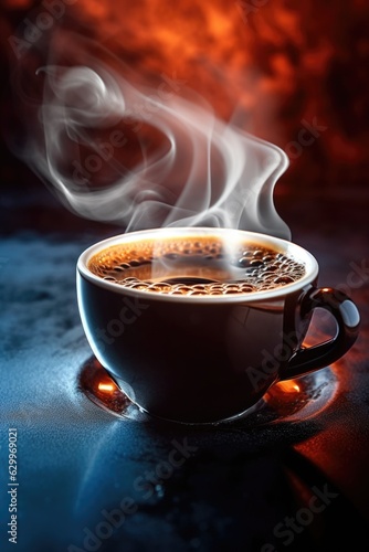 close-up of a steaming hot cup of coffee