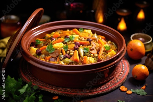 moroccan tagine with couscous and vegetables