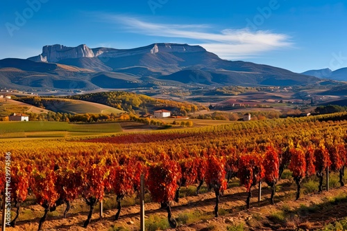 Autumn in La Rioja: Vinery with San Lorenzo Mountain in the Background - 3:2 AR: Generative AI