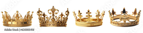 golden crown set with precious stones isolated on transparent background