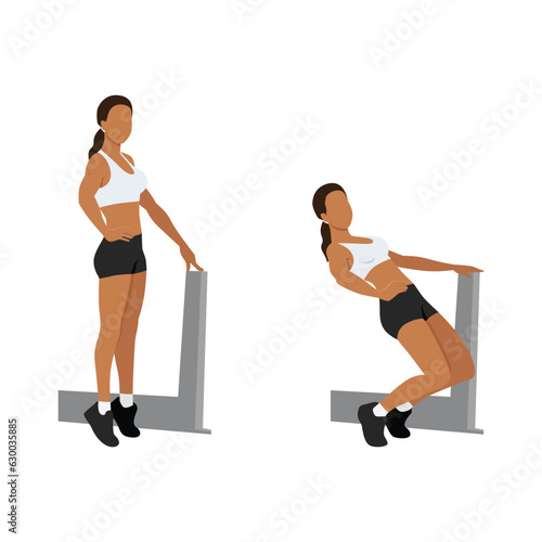 Woman doing sissy squat exercise. Flat vector illustration isolated on white background