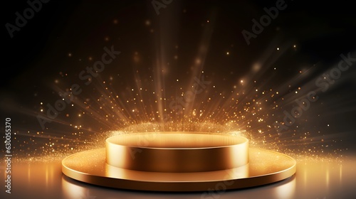 Award ceremony black elegant background with stage scene design concept and gold luxury light rays, glitter effect, created with Generative AI technology.