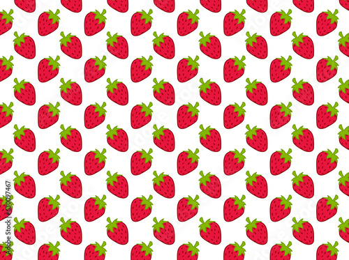 Pattern of red strawberries on white background.