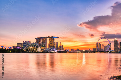 Singapore City Skyline view from Marina Bay during Sunset