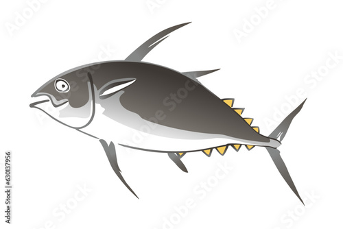 Tuna, a saltwater fish, in the style of Japanese watercolor painting with wide brush strokes. After an illustration in the Japanese book Choju ryakugashiki, published 1868 in the Meiji period. Vector.