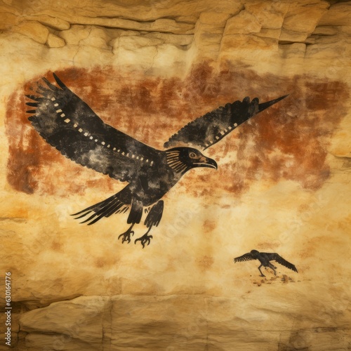 Simulated Cave Painting of Flying Bird